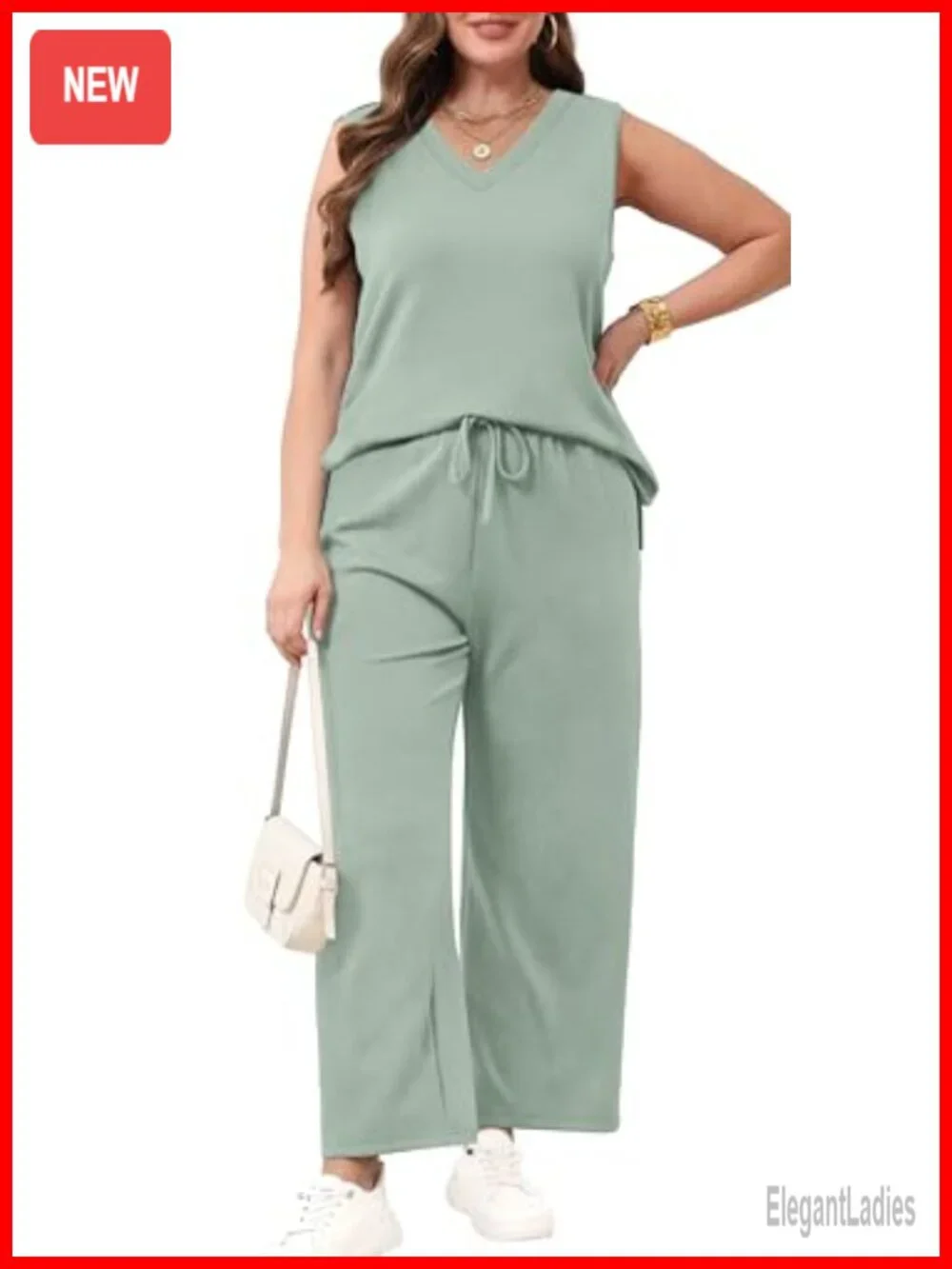 V Neck Lounge Matching Sets Two Piece Lounge Set Wide Leg Pants Sleeveless Tank